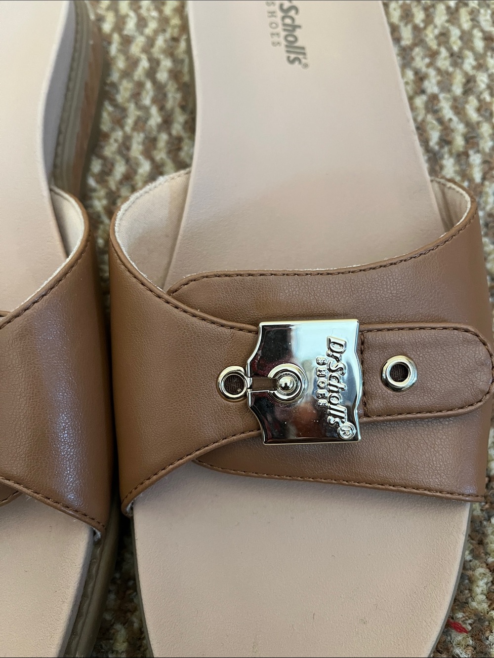 Dr. Scholl's Brown Slide Mules with Gold Accent - Picture 3 of 6